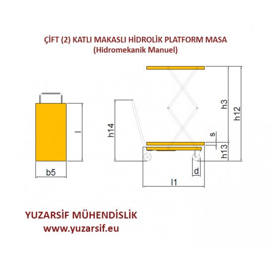 ÇİFT (2) KATLI MAKASLI HIDROLIK PLATFORM MASA (Hidromekanik Manuel)