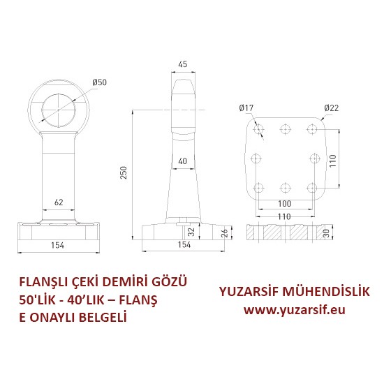 ÇEKİ DEMİRİ GÖZÜ 50'LİK  - 40’LIK – FLANŞ E ONAYLI BELGELİ RÖMORK OKBAŞI (Truck Trailer Drawbar Eye) FLANŞLI 